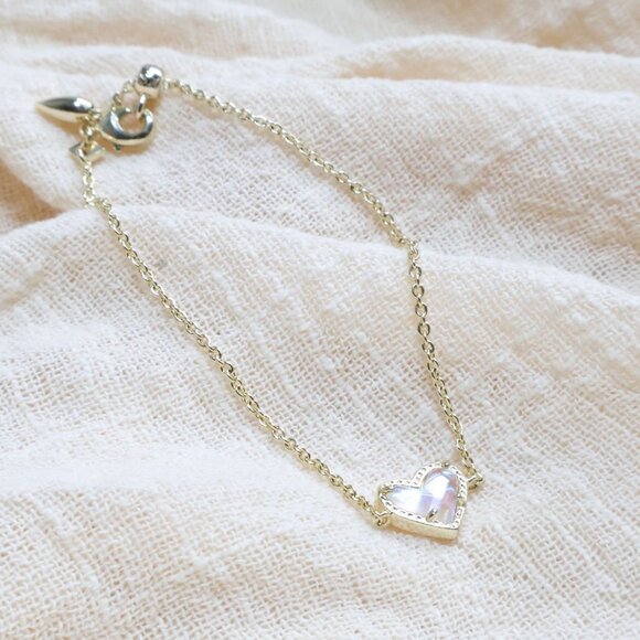 Kendra Scott Ari Heart Gold Chain Bracelet Dichroic Glass NEW - Picture 3 of 3